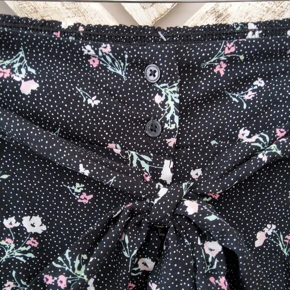 SO Women's Button Front Tie Belted Smocked Waist A-line Midi Skirt Black Floral - Picture 5 of 7